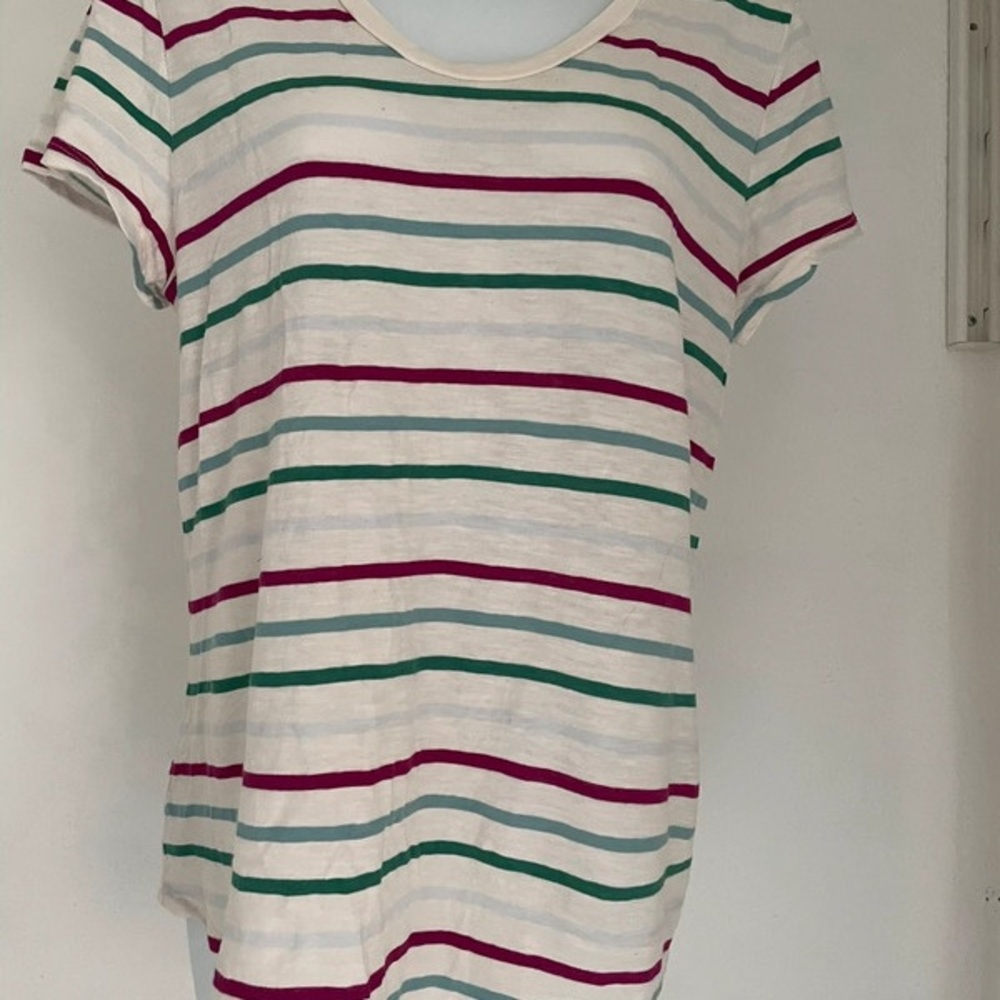LOFT Fitted White and Green Short Sleeve Tee
